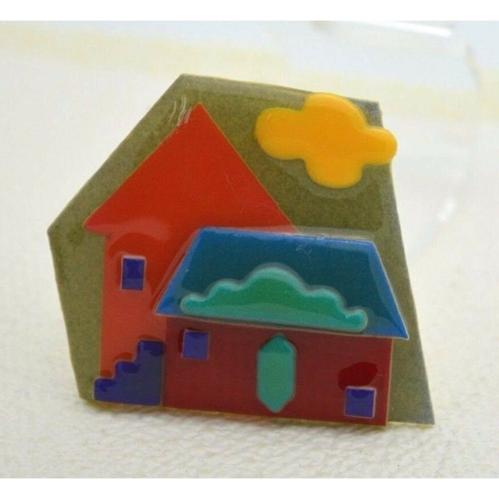 Vintage HOUSE PINS BY LUCINDA Mixed Materials Houses Cloud Pin Brooch